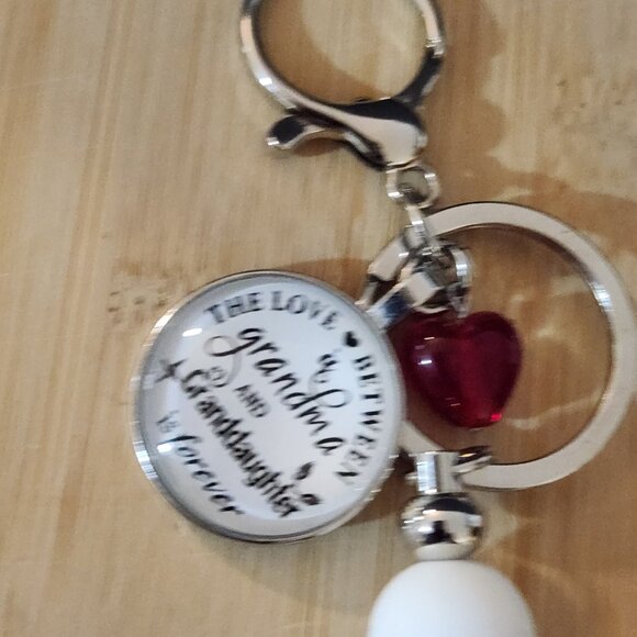 Hand Crafted Purse Charm Key Chain Grandma & Granddaughter Black White Red Heart - Picture 7 of 7